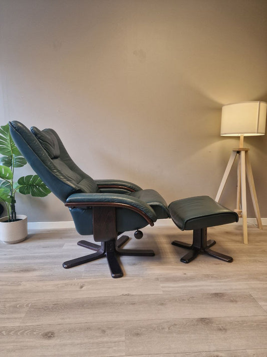 Klassisk Lenestol m/krakk – Grønt skinn