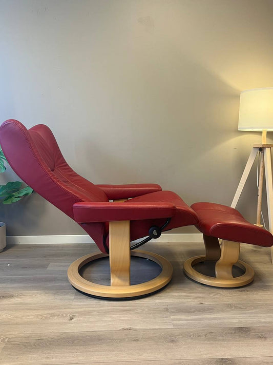 Stressless Wing (M) lenestol m/krakk i rød skinn