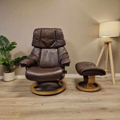 Stressless Reno lenestol m/krakk i brunt skinn