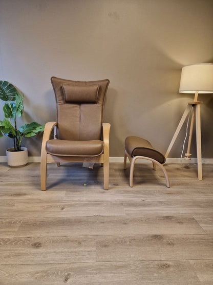 Brunstad Delta Adventure lenestol m/krakk i brun skinn