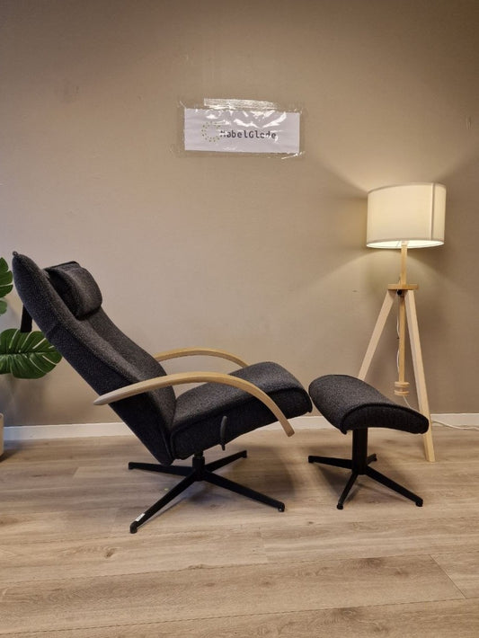 Brukt Brunstad Delta Motion Wood lenestol m/krakk i grå - sidevisning