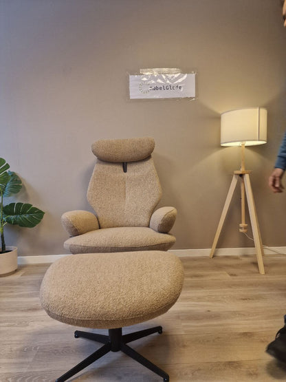 Brukt Brunstad SPLIT lenestol m/krakk i offwhite teddy - bakvisning