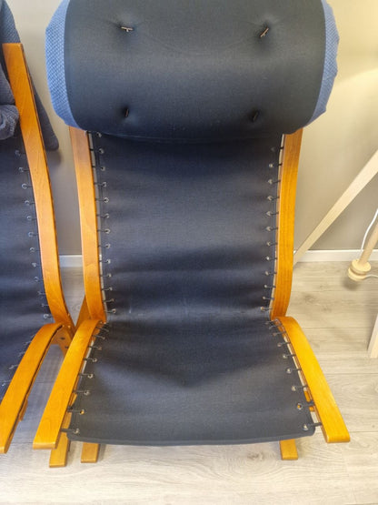 Ekornes Siesta lenestol med høy rygg i blått stoff