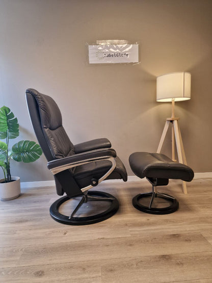 Brukt Stressless View (M) lenestol m/krakk i grå - detaljbilde skinn