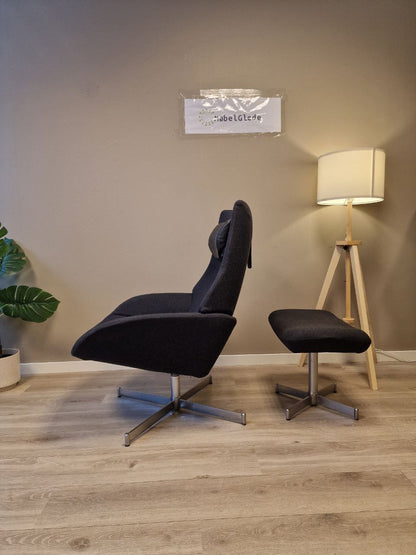 PENT BRUKT | Kebe Lotus lenestol med krakk i grå