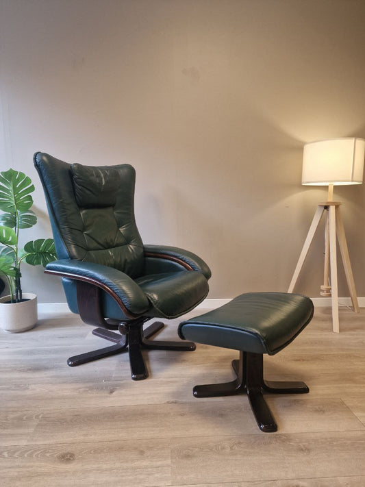 Klassisk Lenestol m/krakk – Grønt skinn