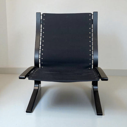 Vintage Siesta Lenestol – Grå tekstil svart treverk | MøbelGlede