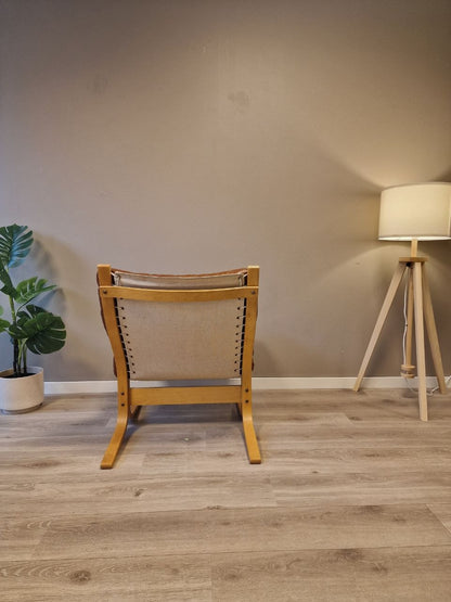 Siesta Classic - Lav uten armlene Lenestol – cognac skinn eik treverk