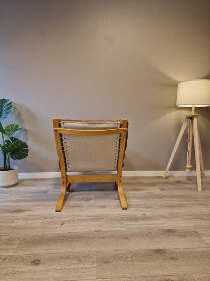 Siesta Classic - Lav uten armlene Lenestol – cognac skinn eik treverk