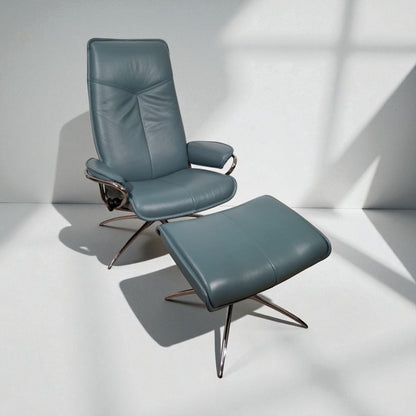 City Star Stressless lenestol m/krakk – Blå skinn | Ekornes kvalitet hos MøbelGlede