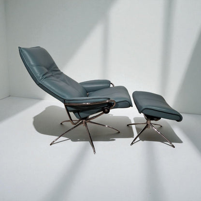 City Star Stressless lenestol m/krakk – Blå skinn | Ekornes kvalitet hos MøbelGlede
