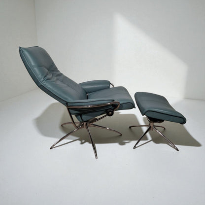 City Star Stressless lenestol m/krakk – Blå skinn | Ekornes kvalitet hos MøbelGlede