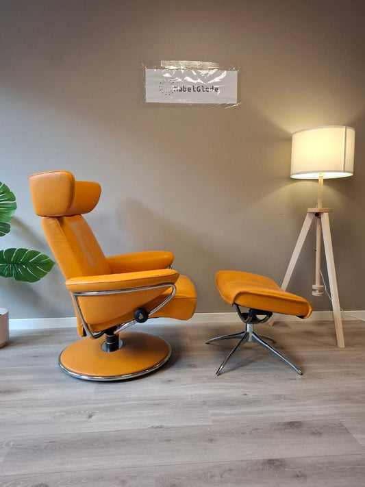 PENT BRUKT | Stressless Jazz (M) lenestol med krakk i oransje - ikonisk modell