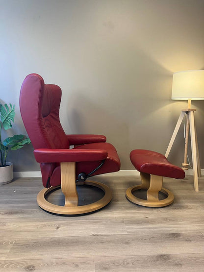 Stressless Wing (L) lenestol m/krakk i rød skinn