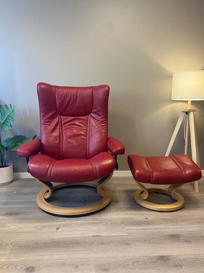 Stressless Wing (L) lenestol m/krakk i rød skinn