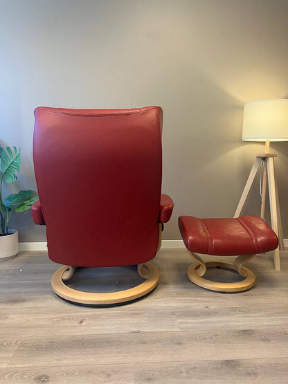 Stressless Wing (L) lenestol m/krakk i rød skinn