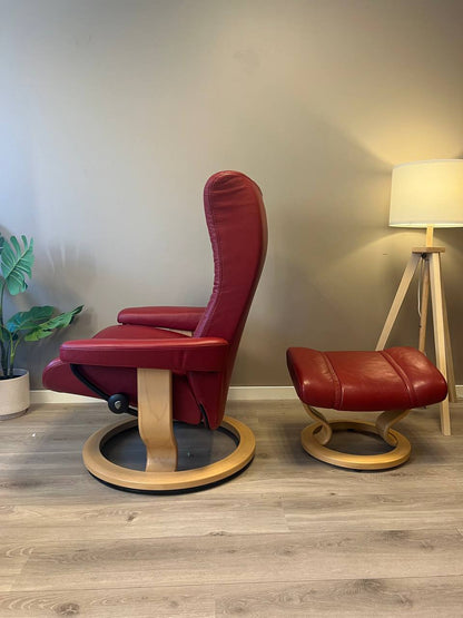 Stressless Wing (L) lenestol m/krakk i rød skinn